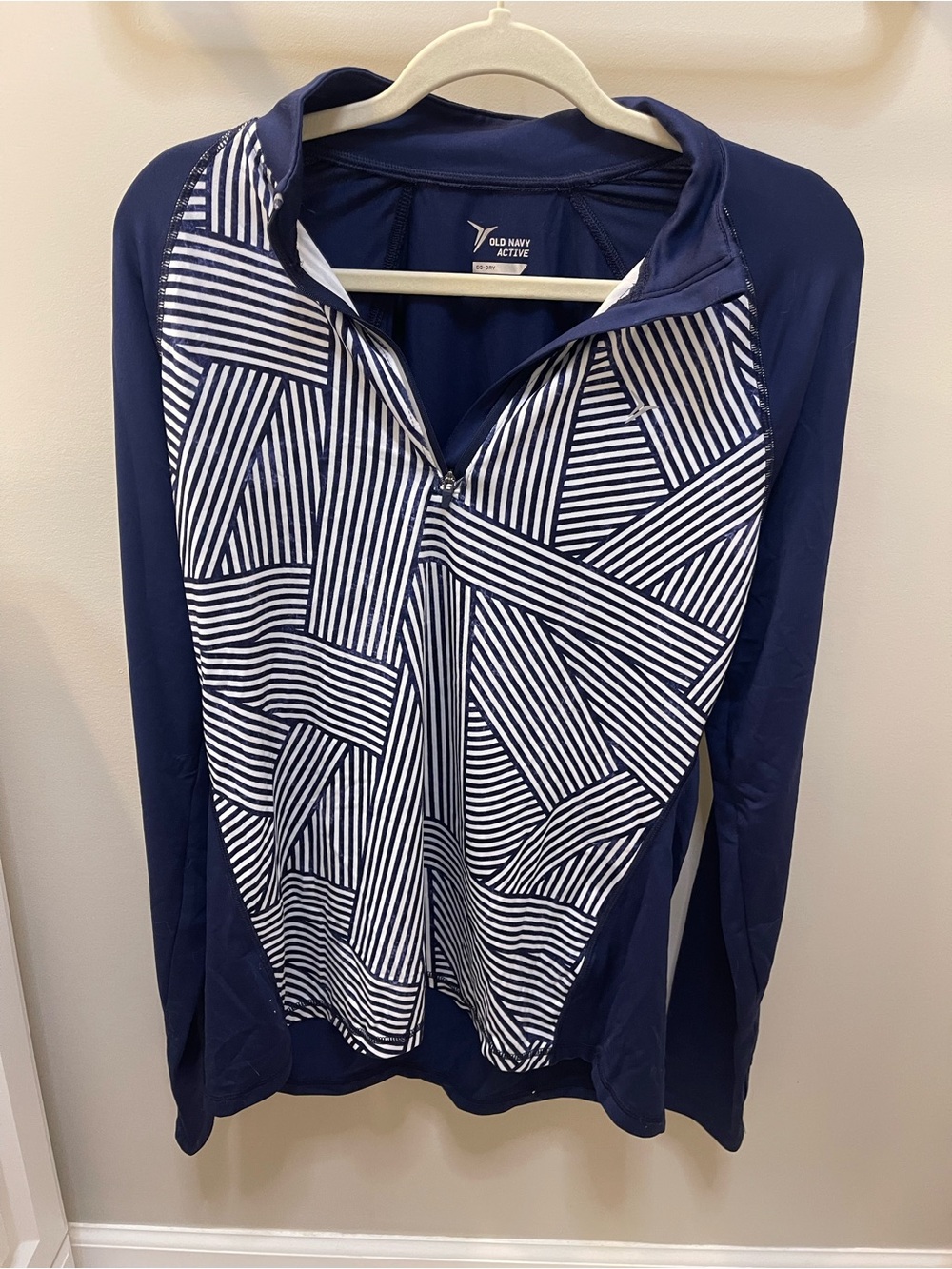 Old Navy Navy and White Striped Active Zip-Up